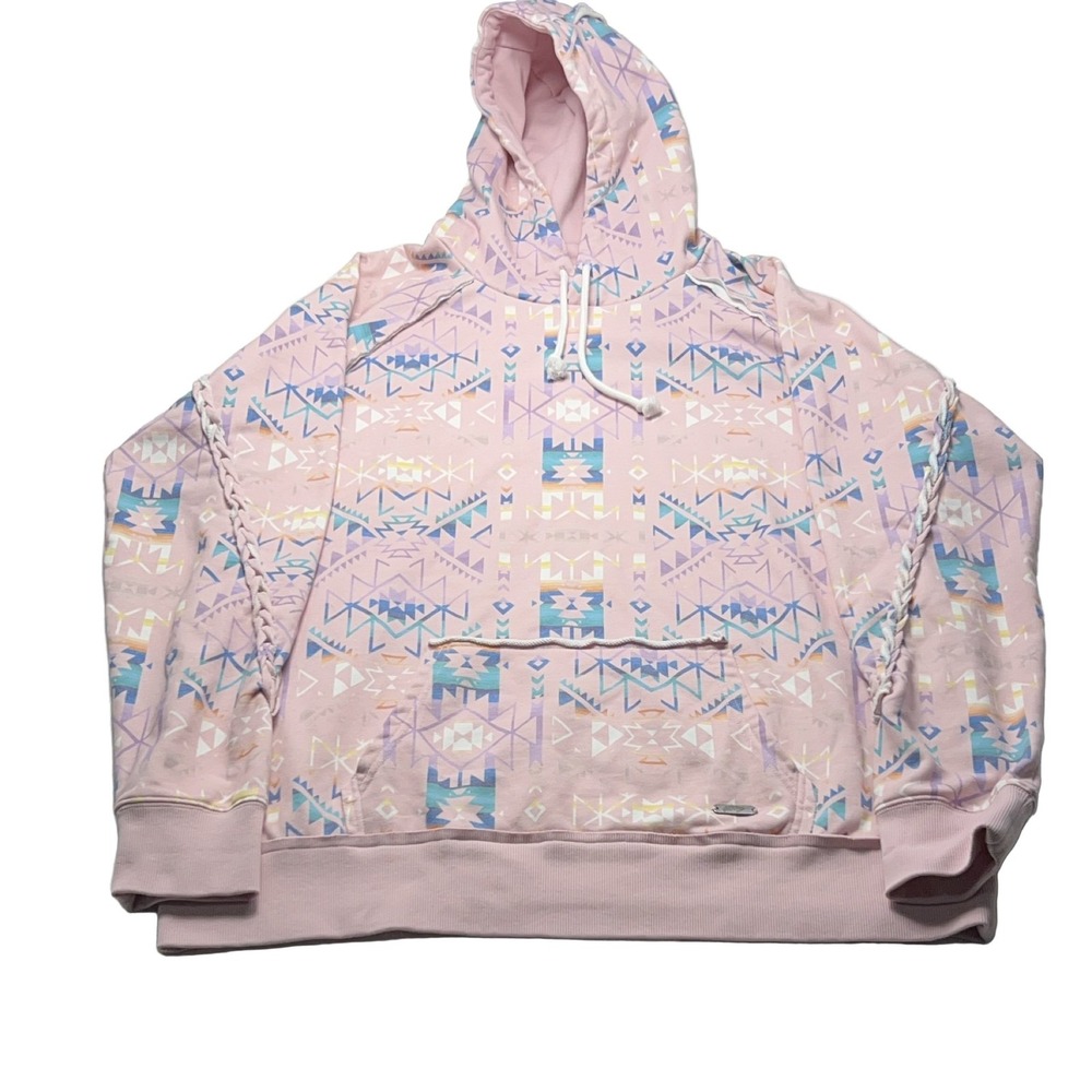 Hooey Geometric Pattern Hoodie Pink XXL Braided Kangaroo Pocket
